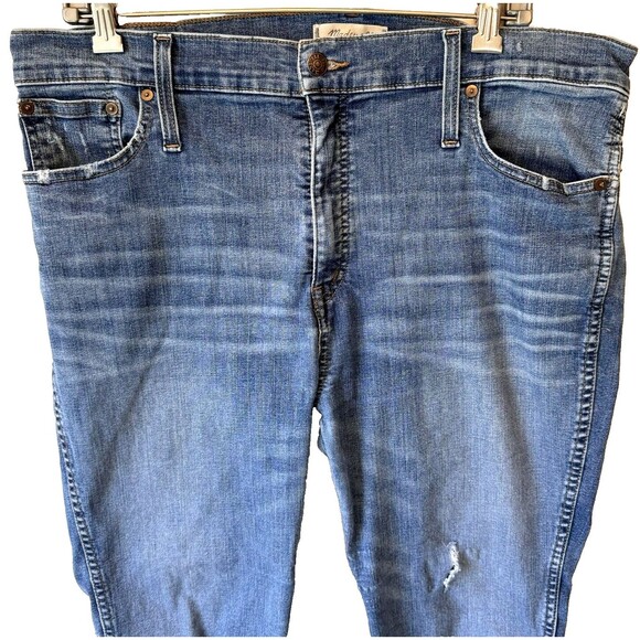 Madewell Jeans Distressed Size 34P 10" High Rise Skinny Blue Raw Hem - Picture 3 of 16